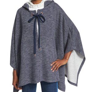 See By Chloe Hooded Slub Knit Wool Poncho Cape in Ink